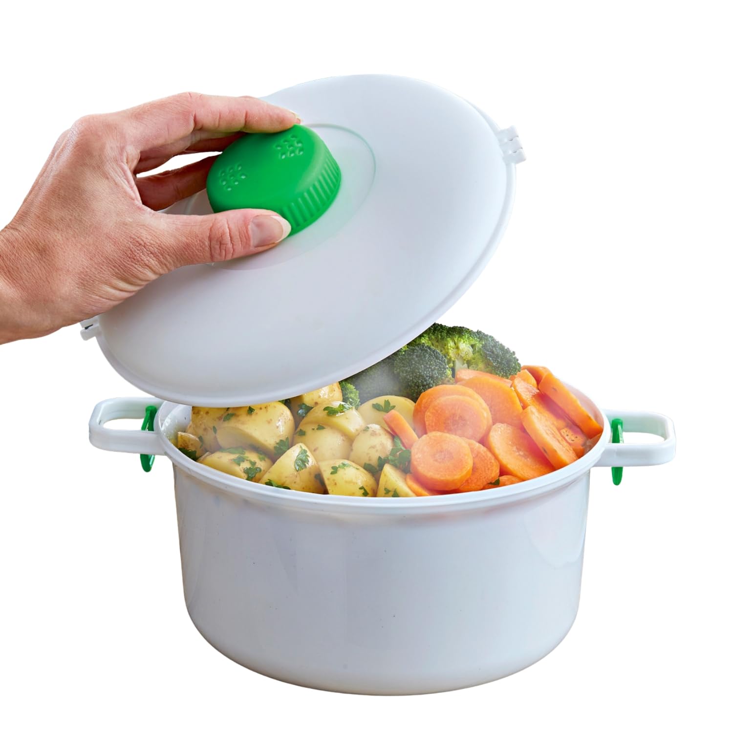Basilico® Pentola a Pressione per Microonde 2,8L con Valvola di Vapore, Pentola a Pressione & Pressure Cooker per il Microonde – Salva Tempo & Energia – Incl. Cucchiaio & Misurino – per Es. Verdure