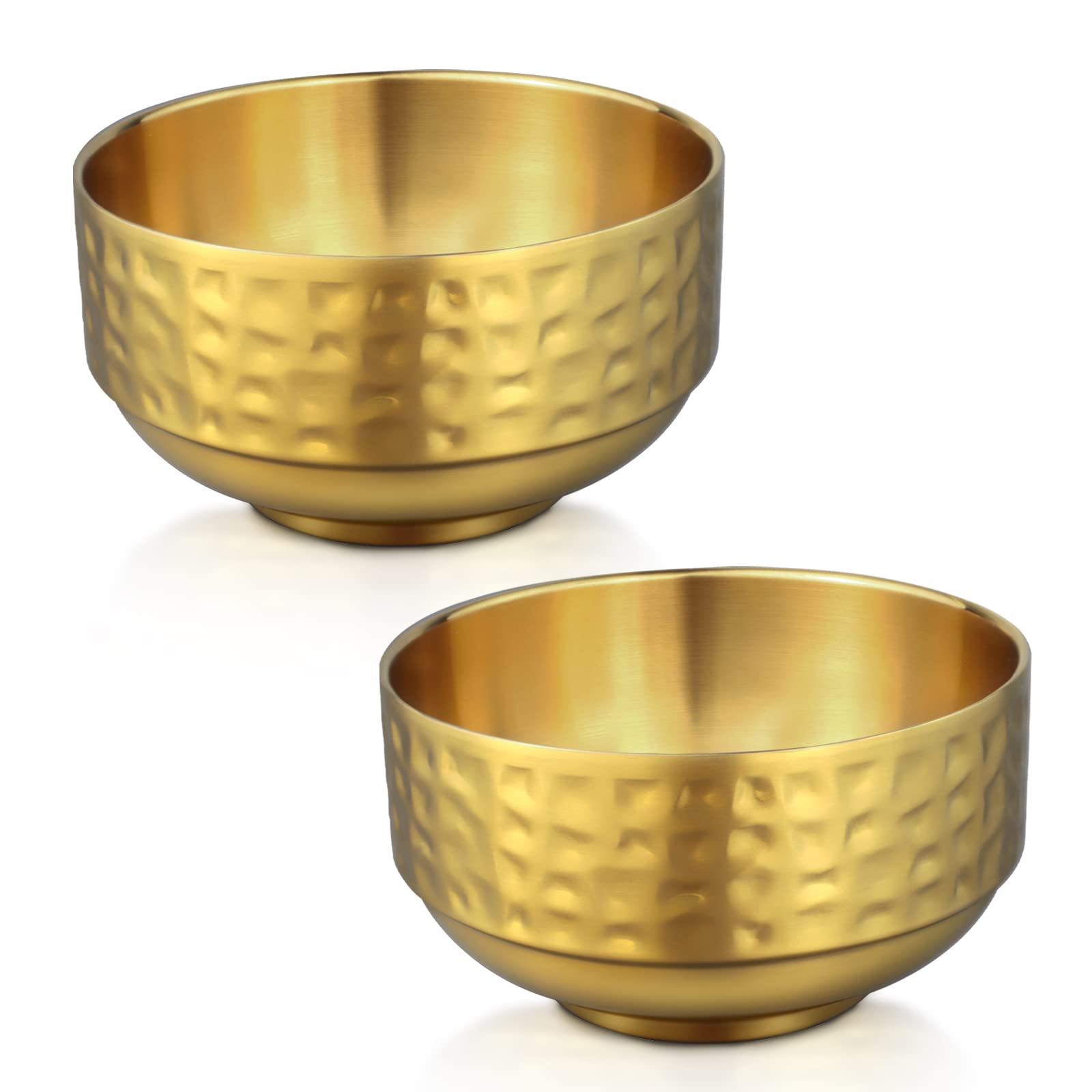 Photo 1 of 2 Pcs 4.5 In Gold 304 Stainless Steel Bowls Small, 13Oz Double Walled Soup Bowls, Thick Non Slip Appetizer Snack, Small Metal Serving for Sauces, Rice, Noodles, Ice Cream, Oat (2 pcs)