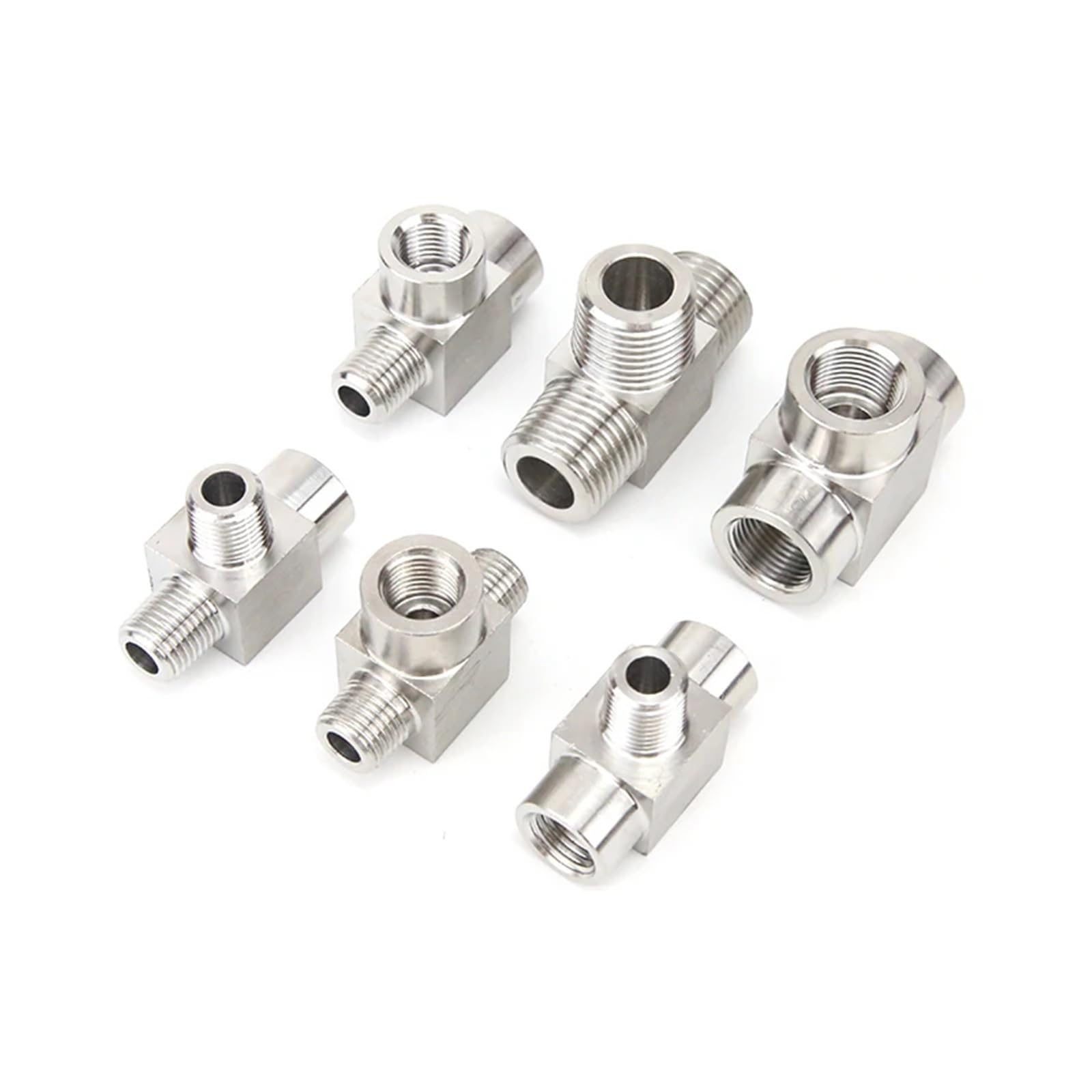 Conector Té de Acero Inoxidable M8 tres vías macho hembra para tubería de alta presión 3/4 BSPP