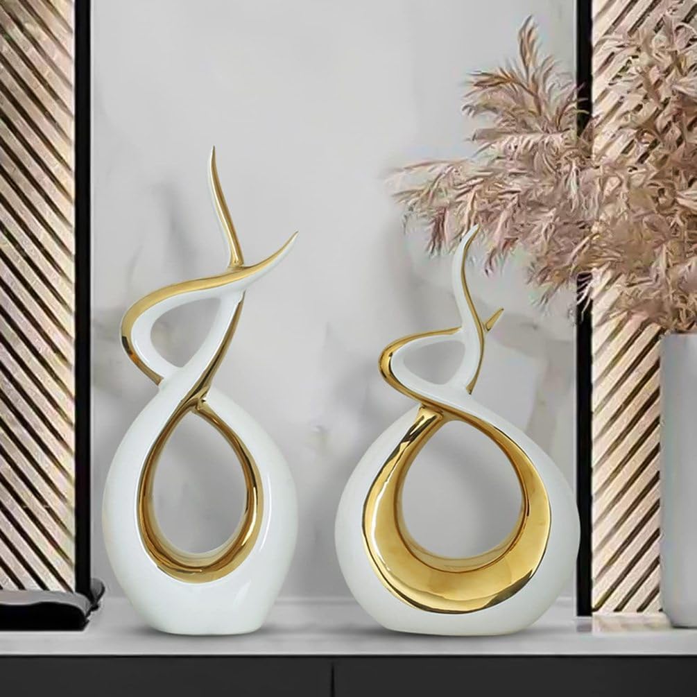 LGYKUMEG Oggettistica Casa Moderna Decorazione in Bianco Design spirale decorativa alta 30 cm Soprammobili moderni Ceramica Astratto scultura Soggiorno Ufficio Decorazioni,Bianca,S