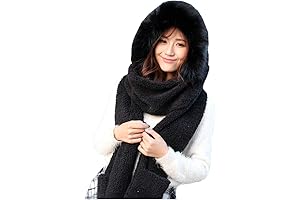 Winter Warm Hood Scarf for Women with Matching Hat and Gloves