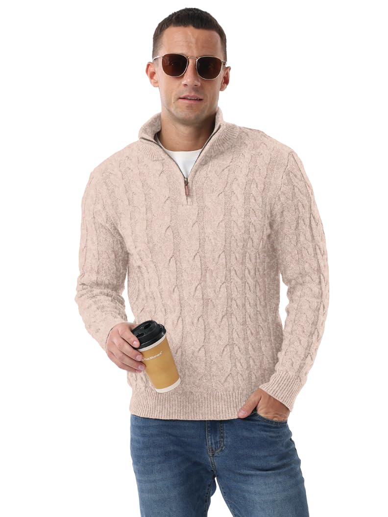 QIXING Jersey de punto para hombre Troyer de punto grueso, con cremallera y cuello alto, con cremallera