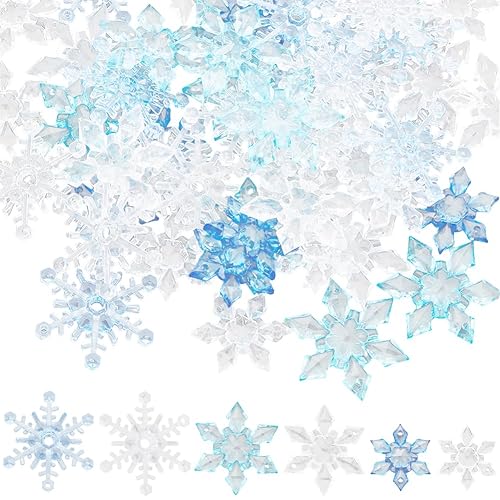 SUNNYCLUE 60Pcs 6 Styles Christmas Snowflake Beads Bulk Snowflake Shaped