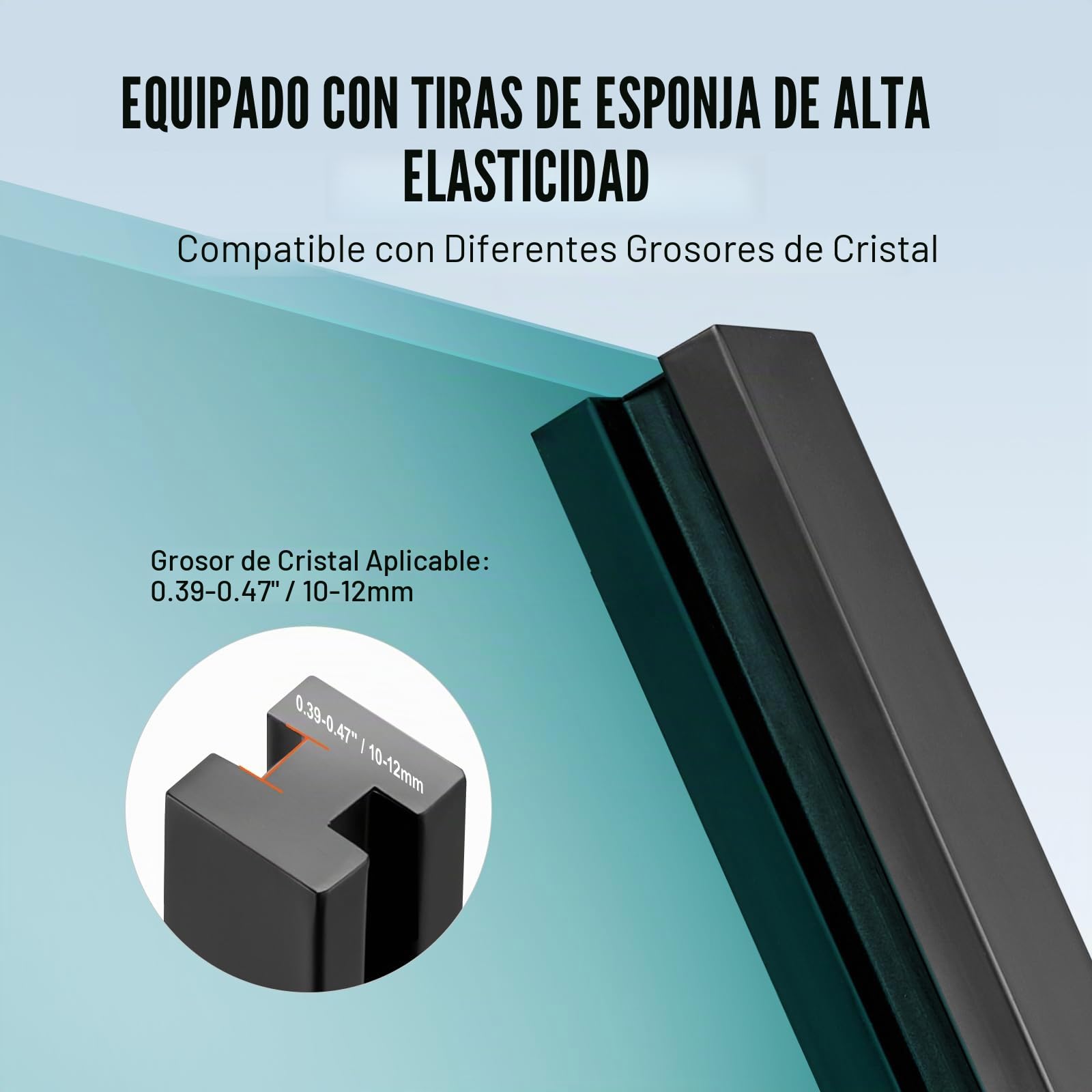VEVOR Abrazadera de Vidrio, Soporte de Barandilla de Vidrio de 1050 x 105 x 105 mm para Vidrio Templado de 10-12 mm de Espesor, Acero Inoxidable 304, para Balcón, Jardín, Cubierta, Escalera, Negro