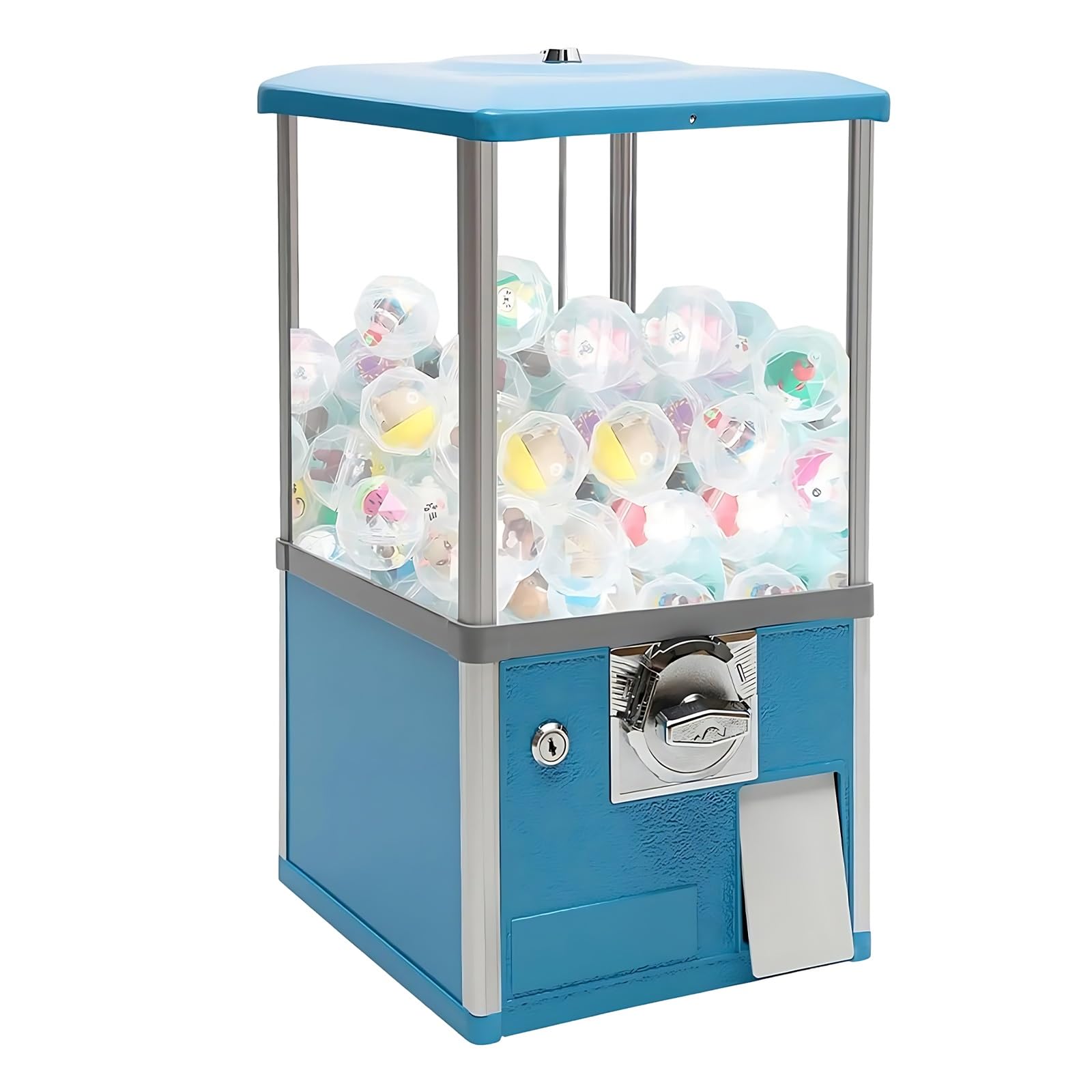 Distributore Automatico a Monete per Capsule, Vending Machine Commerciale con Capacità 200 Capsule e Cassaforte da 800 Monete, Dispenser Caramelle da Banco per Negozi Sale Giochi(Blue)