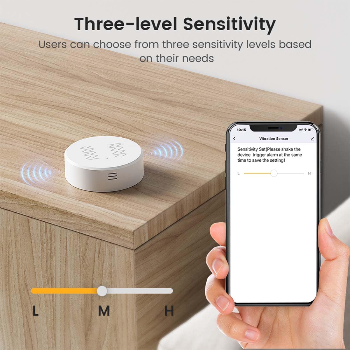 Zigbee Vibrationssensor Drahtloser Glasbruchmelder Smart Vibration Sensor Alarm, Einstellbare Empfindlichkeitsstufen, Tuya Zigbee-Verbindung, über die Tuya Smart Life App