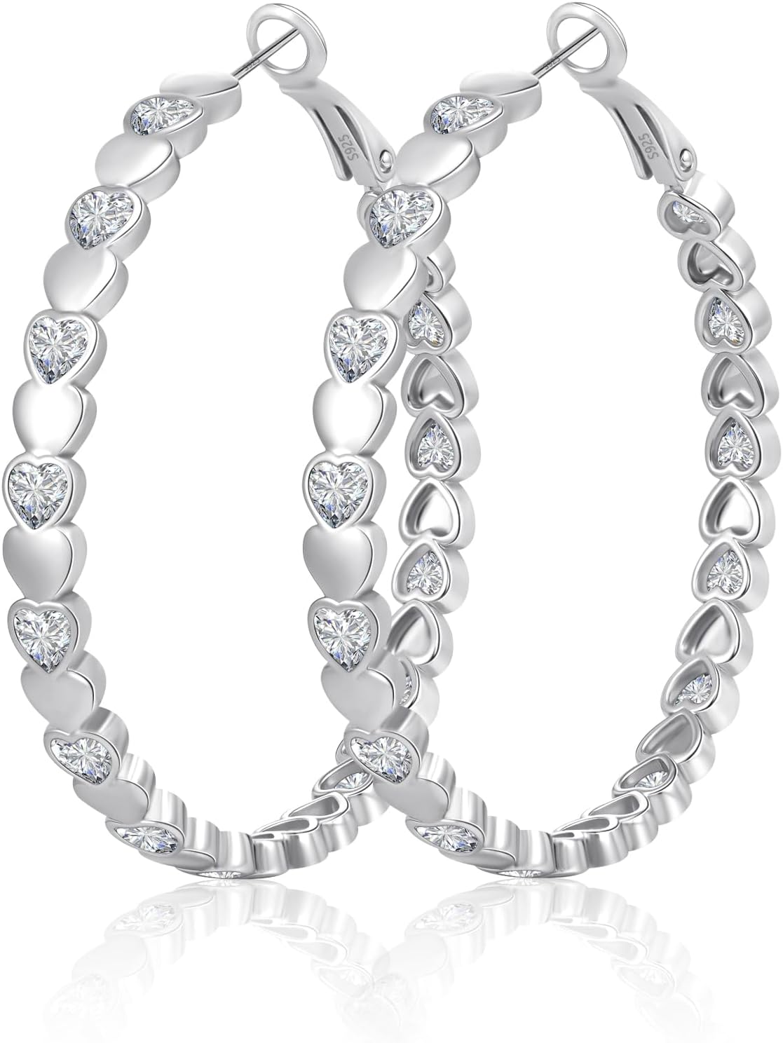 Ascona Valentines Gifts for Her Heart Cubic Zirconia Large Hoop Earrings for Womens 925 Silver 14k Gold Plated Hypoallergenic Rhinestone Hoops Earring Sparkly Jewelry Gift 30/40/50/60mm