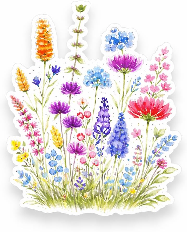 Colorful Wild Flowers Watercolor Painting Sticker 5 inch, Wildflower car Decal, Waterproof Vinyl Decal for Car, Trucks, Laptops, Book, Wall