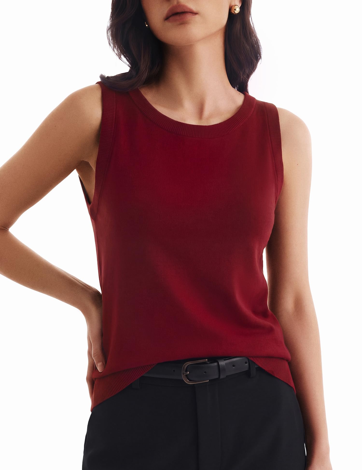C202 Summer Sweaters for Women Loose Fit Casual Work Red Tank Tops Sleeveless Trendy Outfits 2026, Burgundy Medium