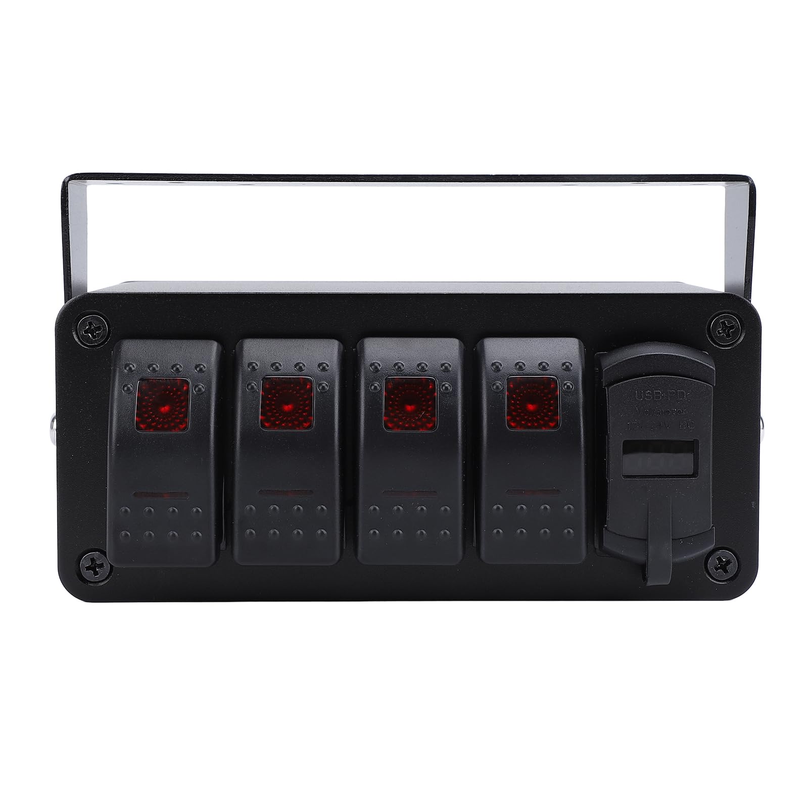 Cuifati 4 Gang Przełącznik Panelem, Aluminiowy Z USB Ładowarką, 12V 24V, | Skrzynka przełączników on-off, 12V 24V DC, PD typ C QC3.0, do samochodów ciężarowych, łodzi RV UTV ATV