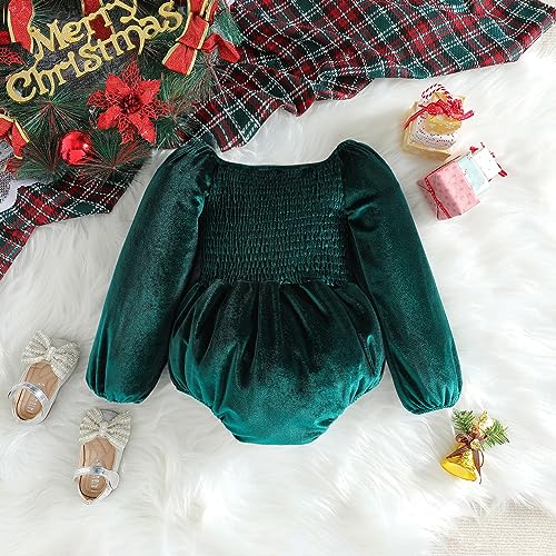 IBAKOM Toddler Baby Girl My First Christmas Romper Velvet Smocked Fall Winter Dress Kids Christmas Birthday Dress2
