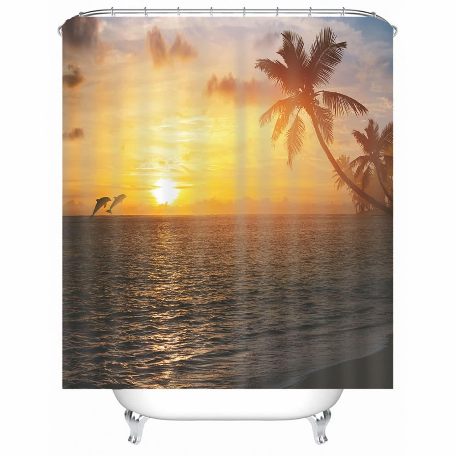 Rideau de douche XXL 200x180cm à motif poisson orange pour salle de bain