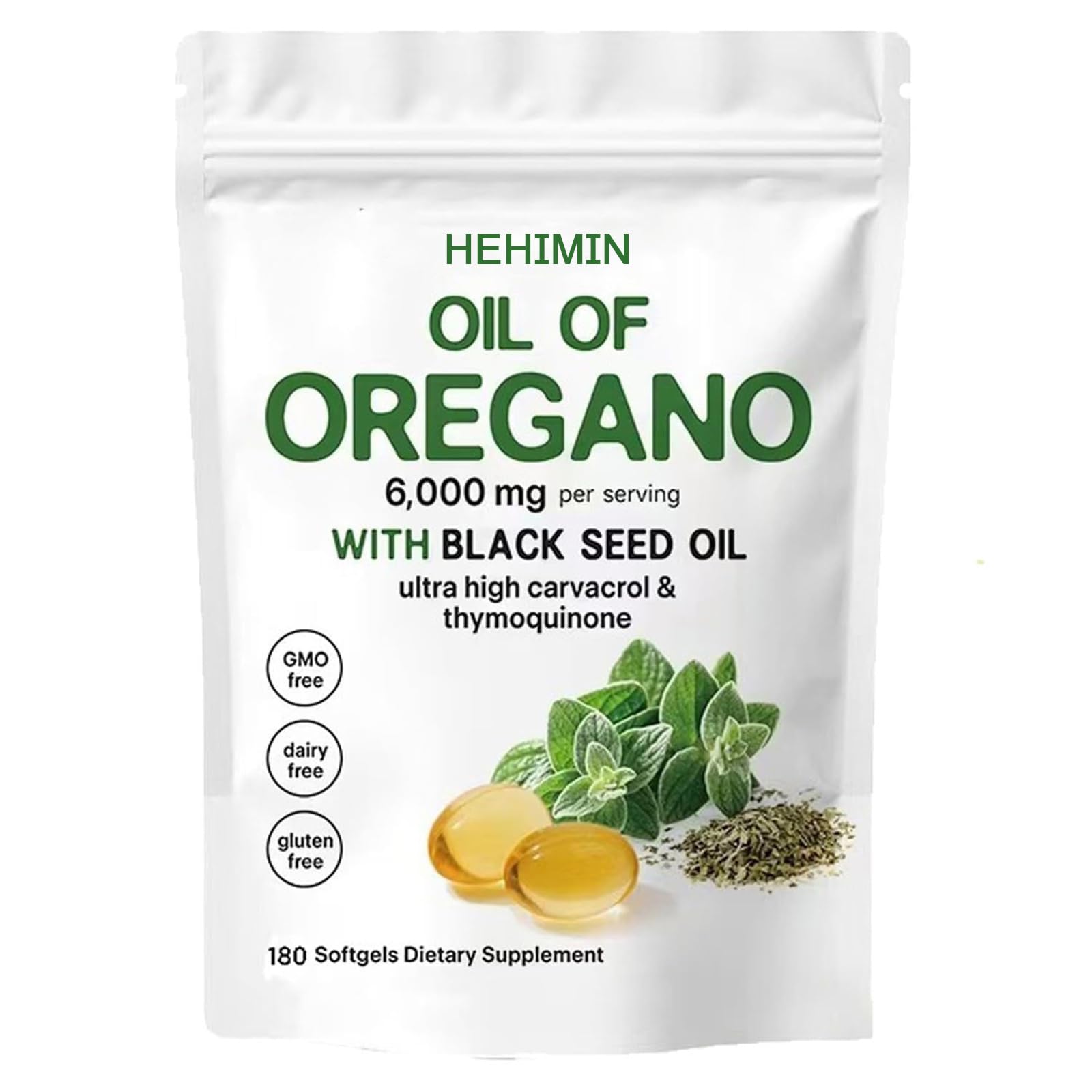 Olio di origano Softgels, 2 in 1 6000 mg olio di origano con oli di semi neri, capsule di integratore di origano, facili da ingoiare, immunità naturalmente, ricco di nutrienti, esperienza di benessere