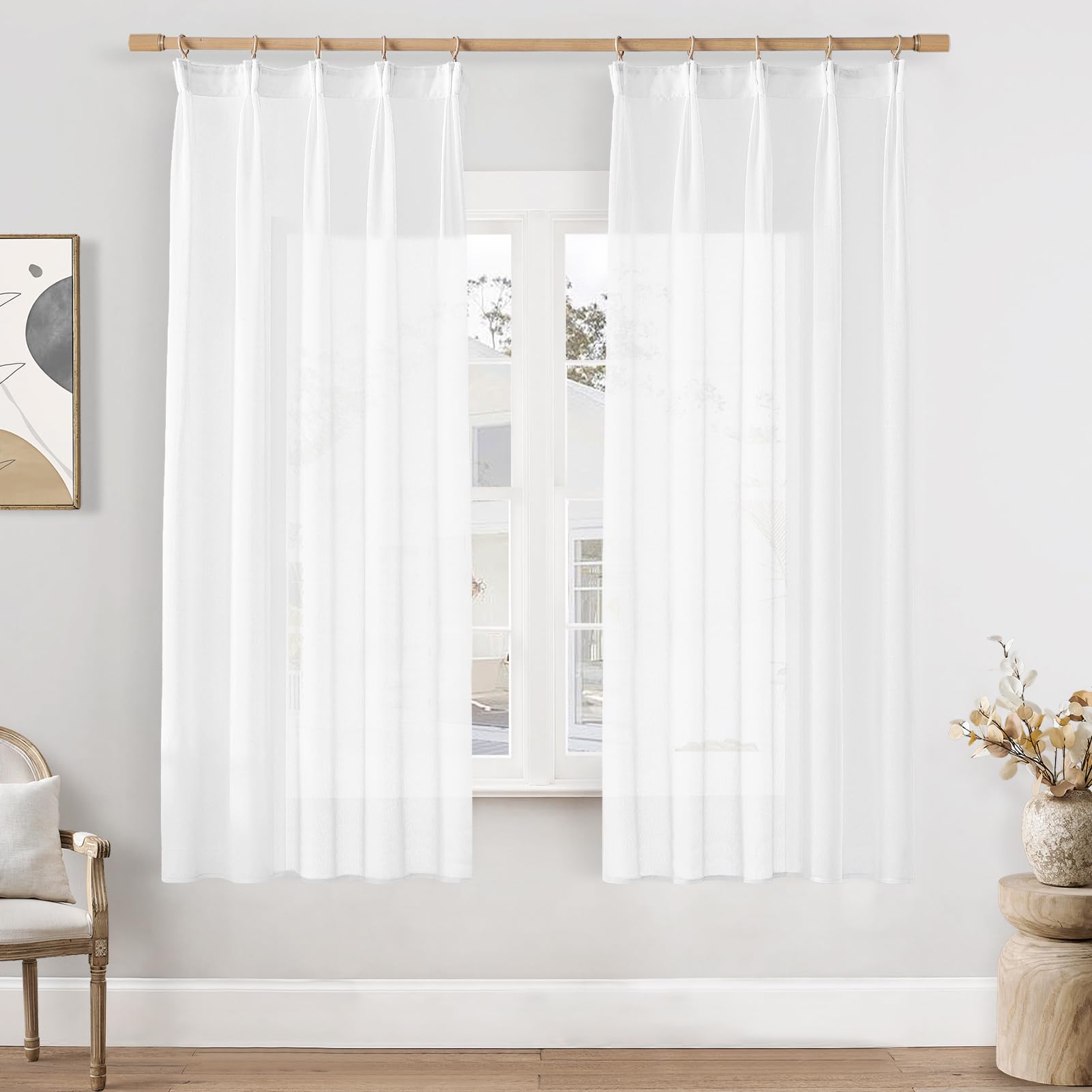 Softalker Gardinen mit Kräuselband 120 x 140 cm Vorhang Weiss 2er Set Kurz Gardine und Vorhänge Gardinen Wohnzimmer Modern Voile Gardine Schal Fenstergardinen Küchen Curtains für Schienensystem