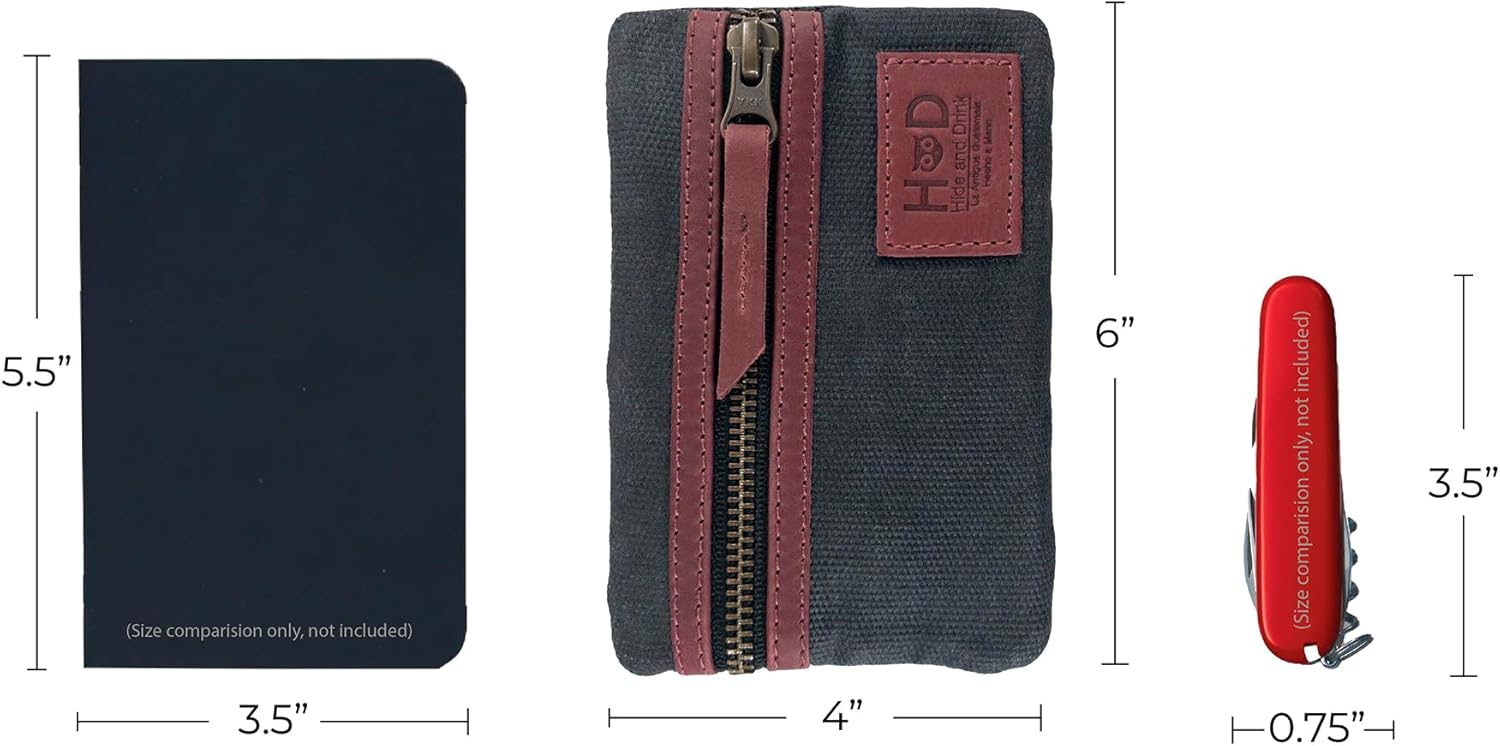 Hide & Drink, Multi-Tool Pocket Pouch, Compact Multipurpose EDC Zippered Bag, Mini Camping Tool Case, Waxed Canvas, Knife Holster, Handmade Slim Organizer