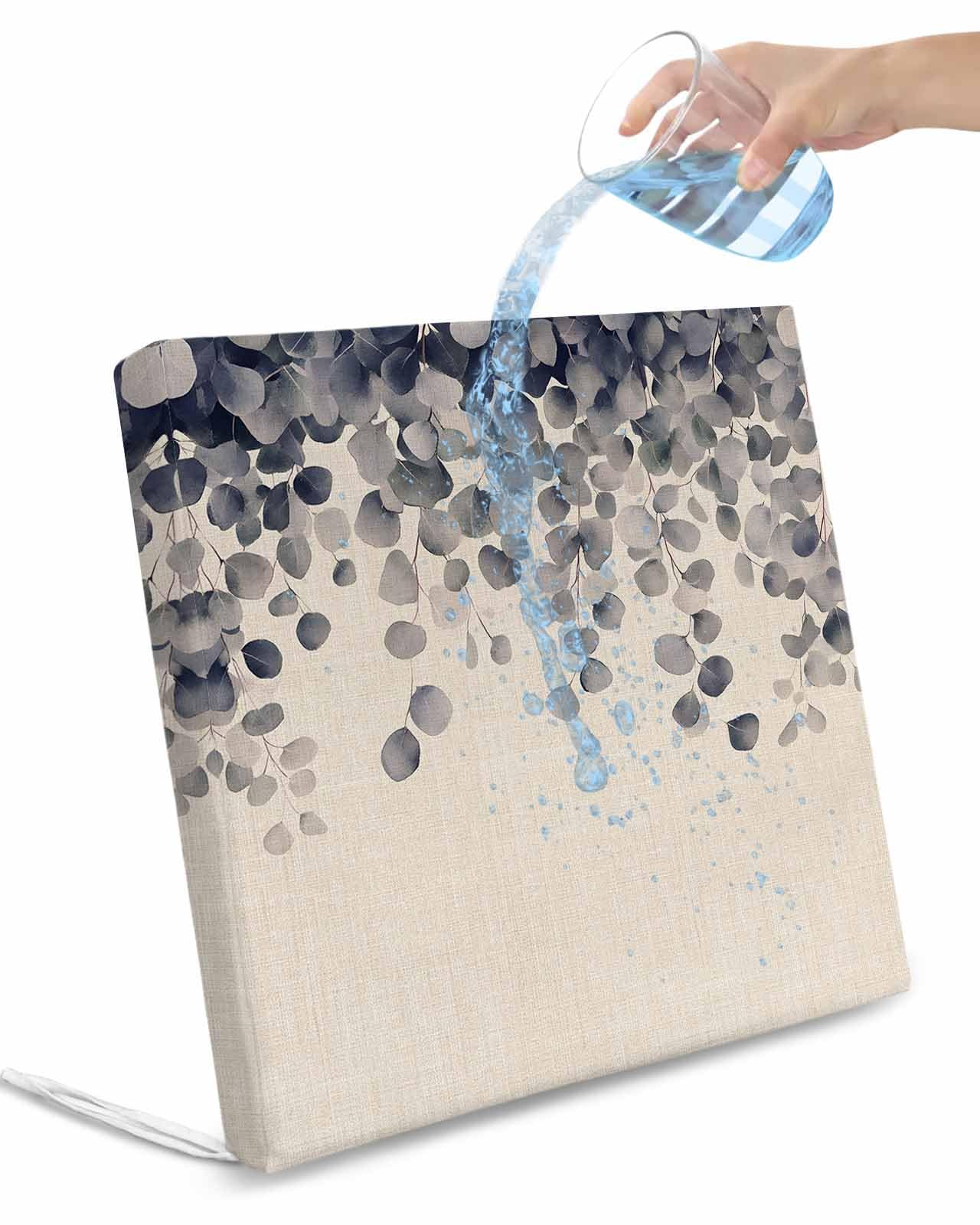 2 Pack Retro Leaves Waterproof Cushion Covers with Ties, Outdoor Patio Chaise Lounge Chair Seat Cushion Slip Covers Replacement(Only Cover) Farmhouse Spring Botanical Eucalyptus Sprigs 22