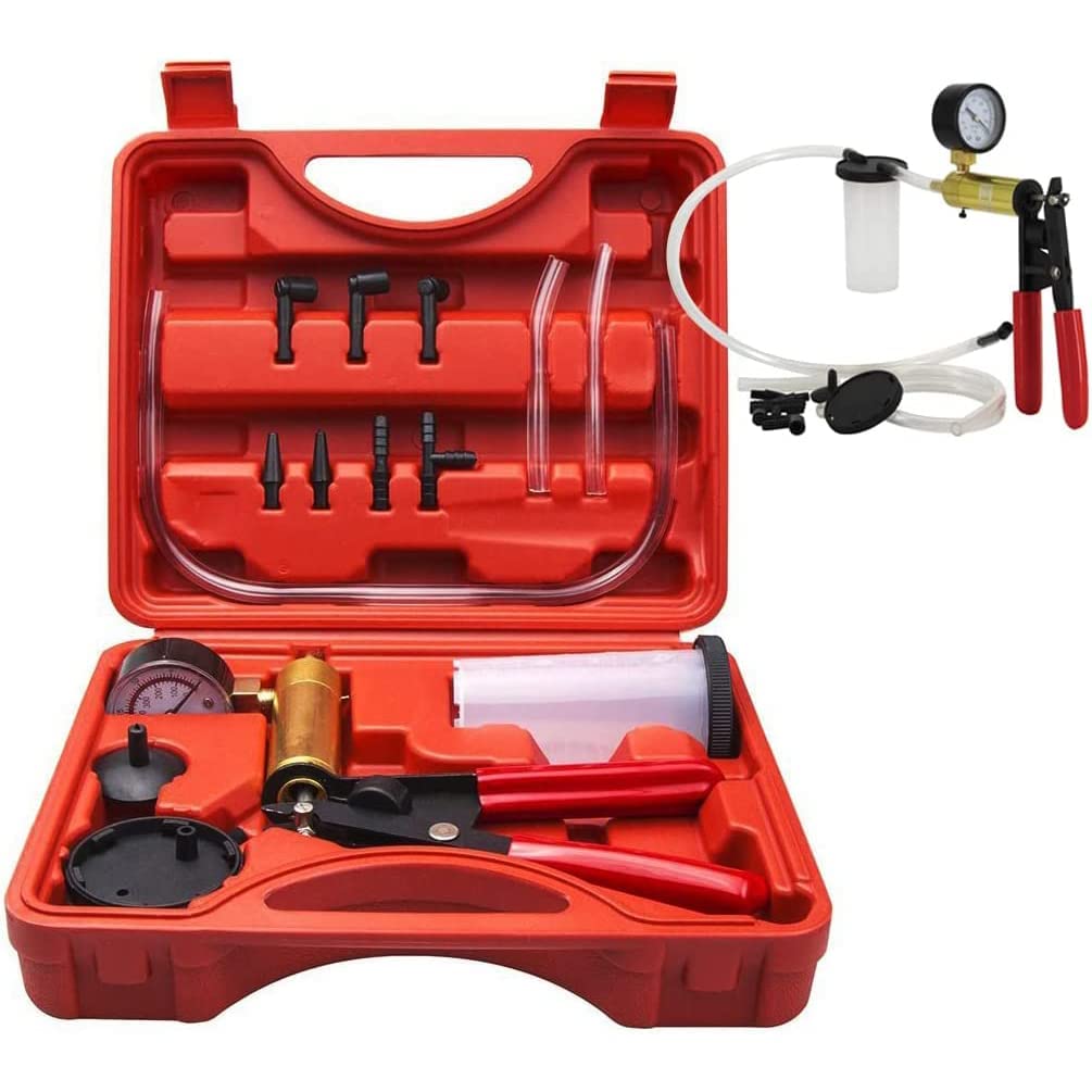 Fyearfly Sangrado Kit del Sistema De Frenos, Vacío Probador Bomba De Mano Herramienta De Purga De Frenos Líquido Reparación De Vehículos con Medidor, para Frenos Diagnóstico De Motocicleta,Automóvil