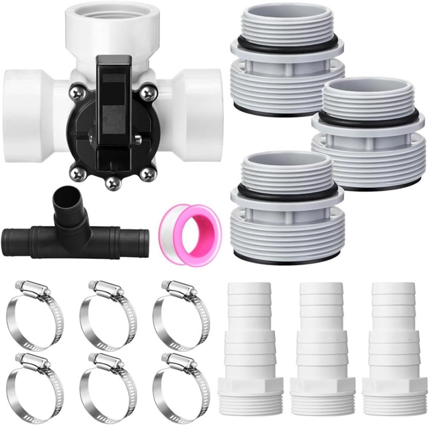 MYCENSE 3 Way Diverter Water Valve Hose Adapter, with Hose Clamps, Premium, Garden Pool Diverter for Garden Pond,Pools and Spas, White