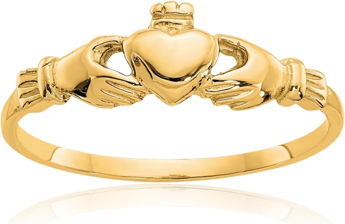 IceCarats 14K Solid Yellow Gold 2mm Slim Celtic Claddagh Heart Band Ring Polished