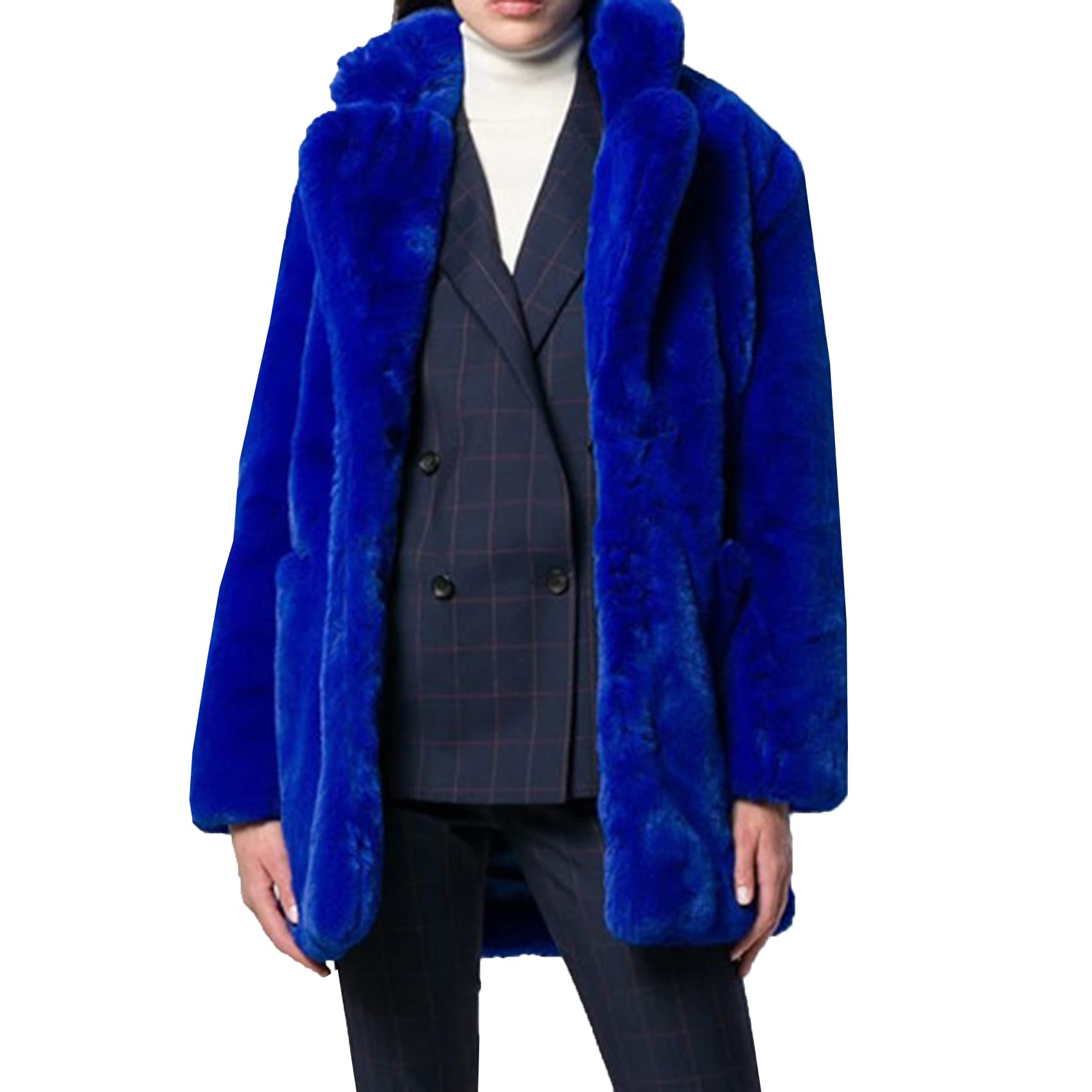 Manteau Mi-Long en Fausse Fourrure pour Femme Manteau Chaud en Laine d'agneau Souple en Molleton