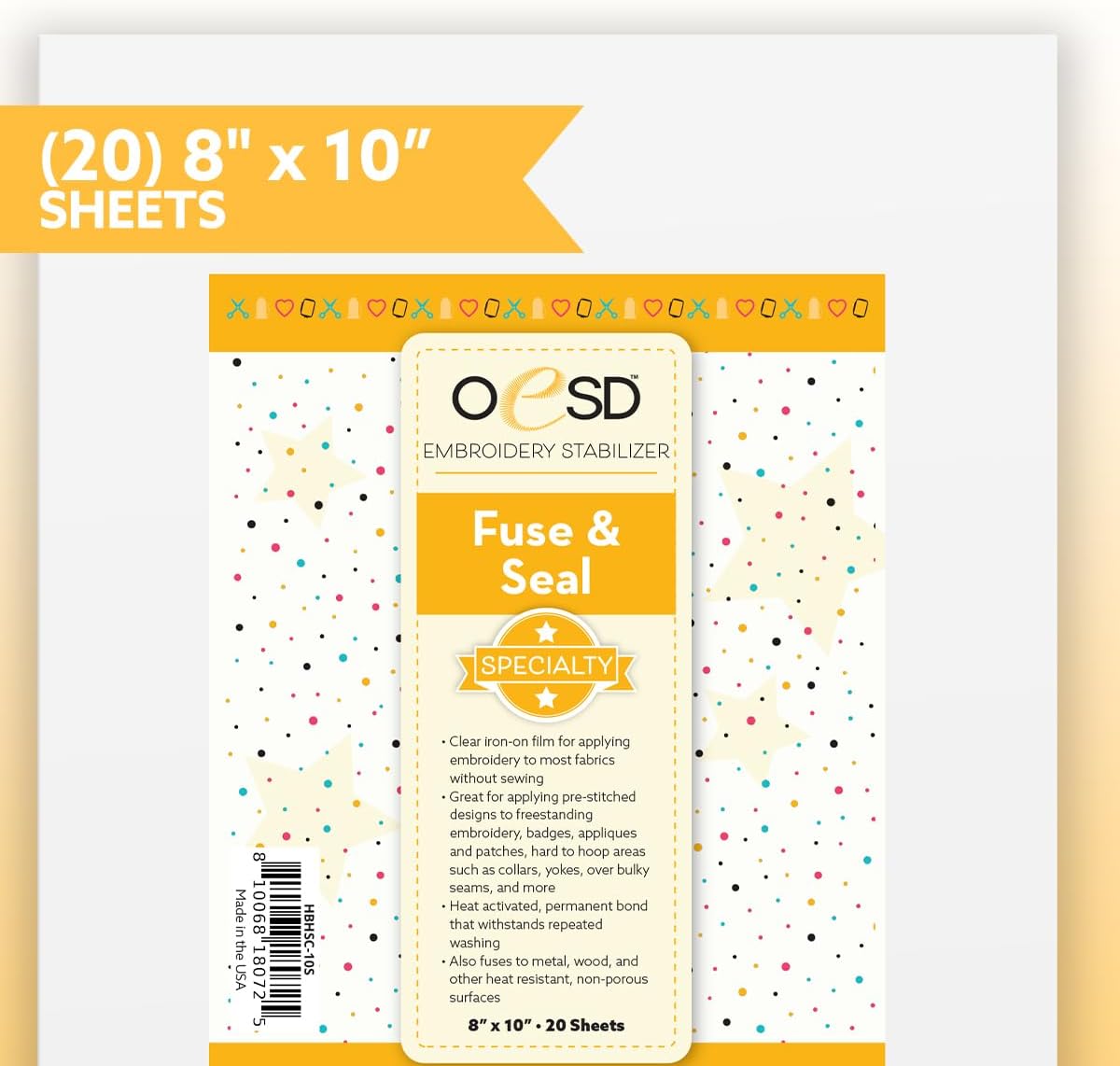 OESD Fuse and Seal Embroidery Backing 8" x 10" - 20 Sheets