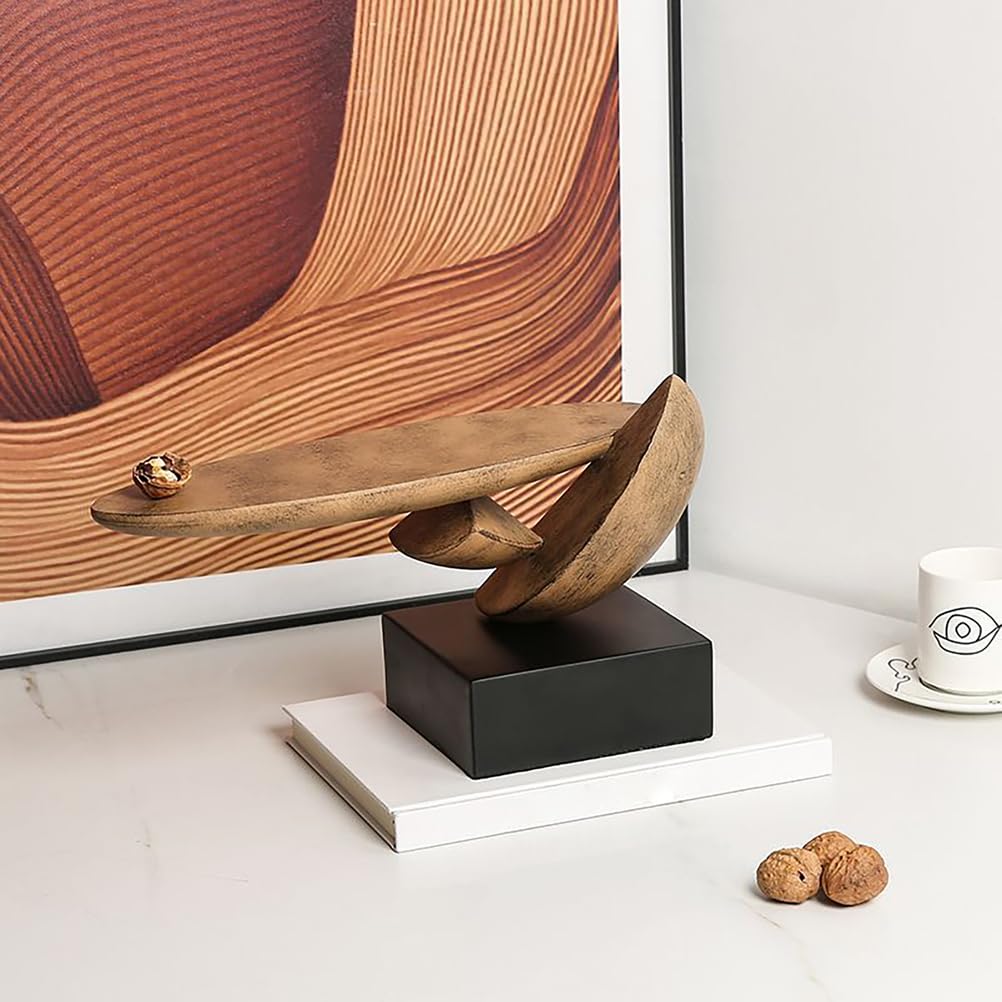 Genérico Escultura Abstracta De Madera Tallada A Mano, Estatua Decorativa para El Hogar con Soporte Negro, Decoración De Mesa Rústica Y Única para El Salón O La Entrada