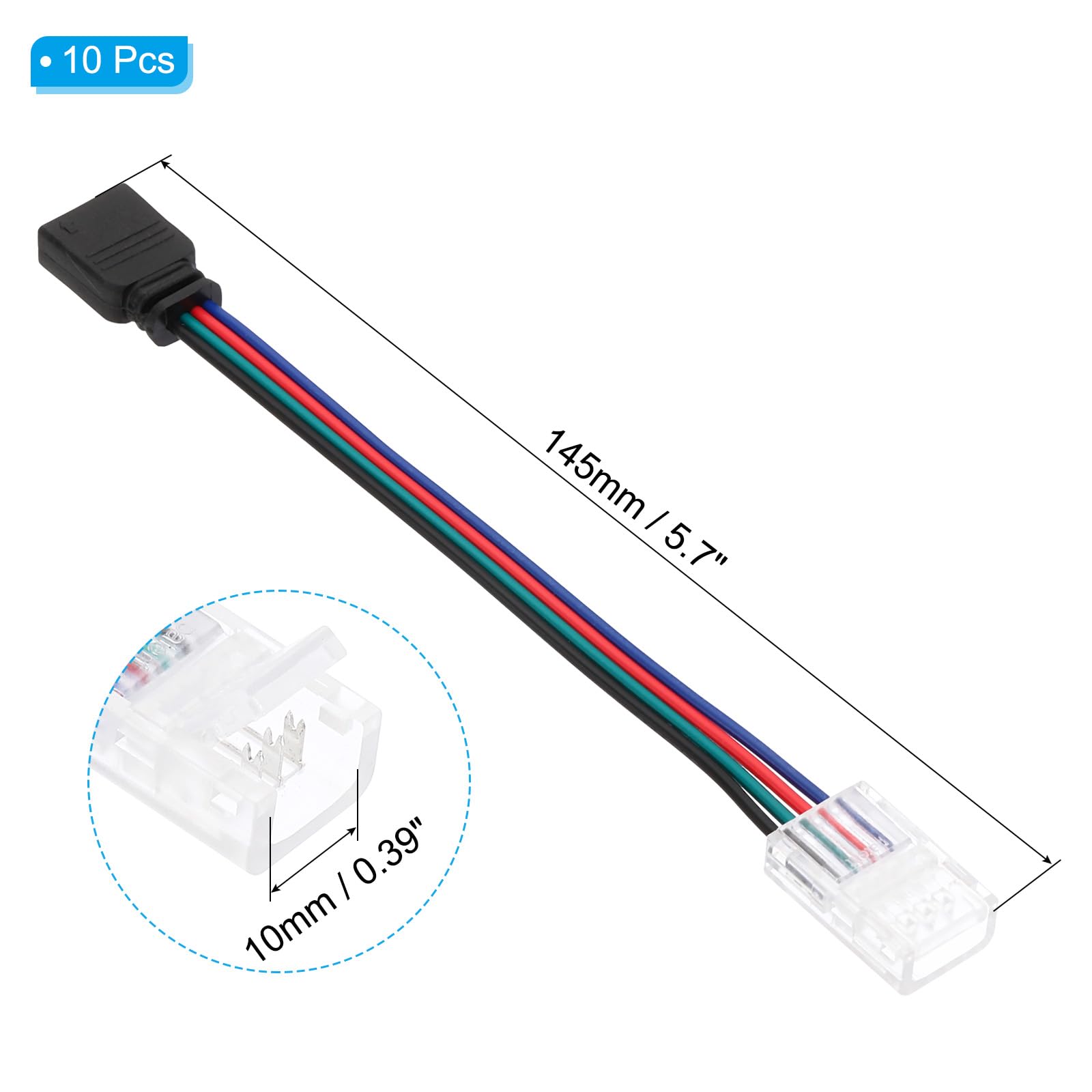 PATIKIL LED Strip Connectors 4 Pin, 10Pcs 10mm LED Connectors, Gapless Solderless Extension Snap to 4P Sheathed Plug Cable Transparent Quick Connector Adapter - Image 2