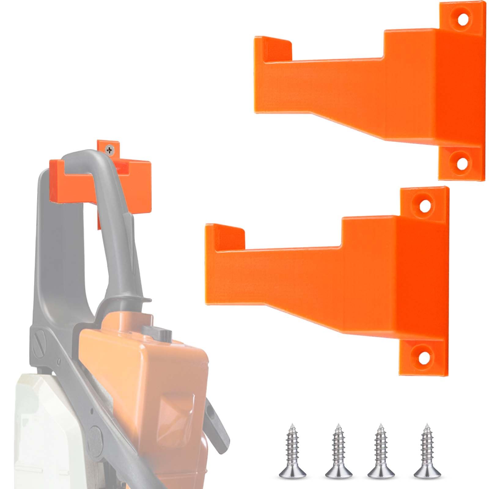2 Stück Verstärkte Motorsägenhalter passend für Kettensägen (z. B. MS-Serie 170 180 211), Hochfeste Motorsägen Wandhalterung, Orange, Inkl. 4 Edelstahlschrauben