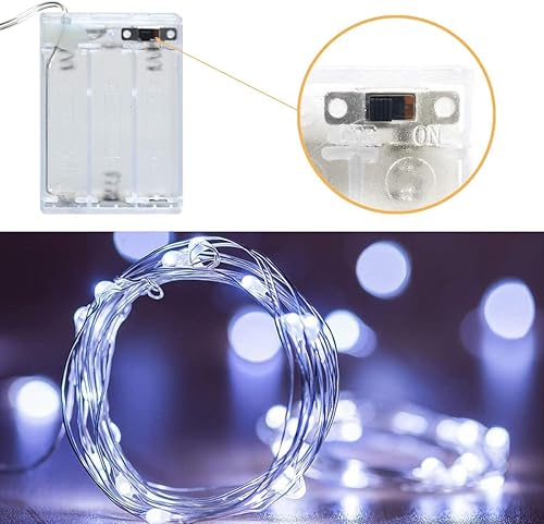 Miniatura 2 de Sanniu - Tiras de miniluces LED (paquete de 8), de cable de cobre, luces tipo estrellas o de cuento de hadas, alimentadas por pilas, cables de luces