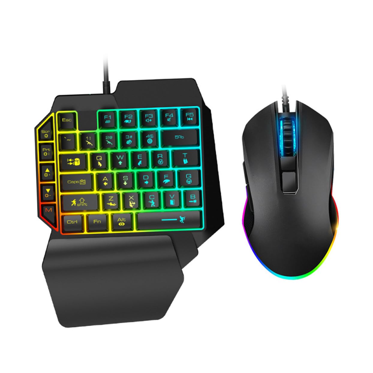 DOITOOL Tastiera Gaming Retroilluminata Una Mano Con Mouse Cablato Ergonomico Per Computer e Sport E-sport Facile Da Usare Durevole Per Casa e Dormitorio