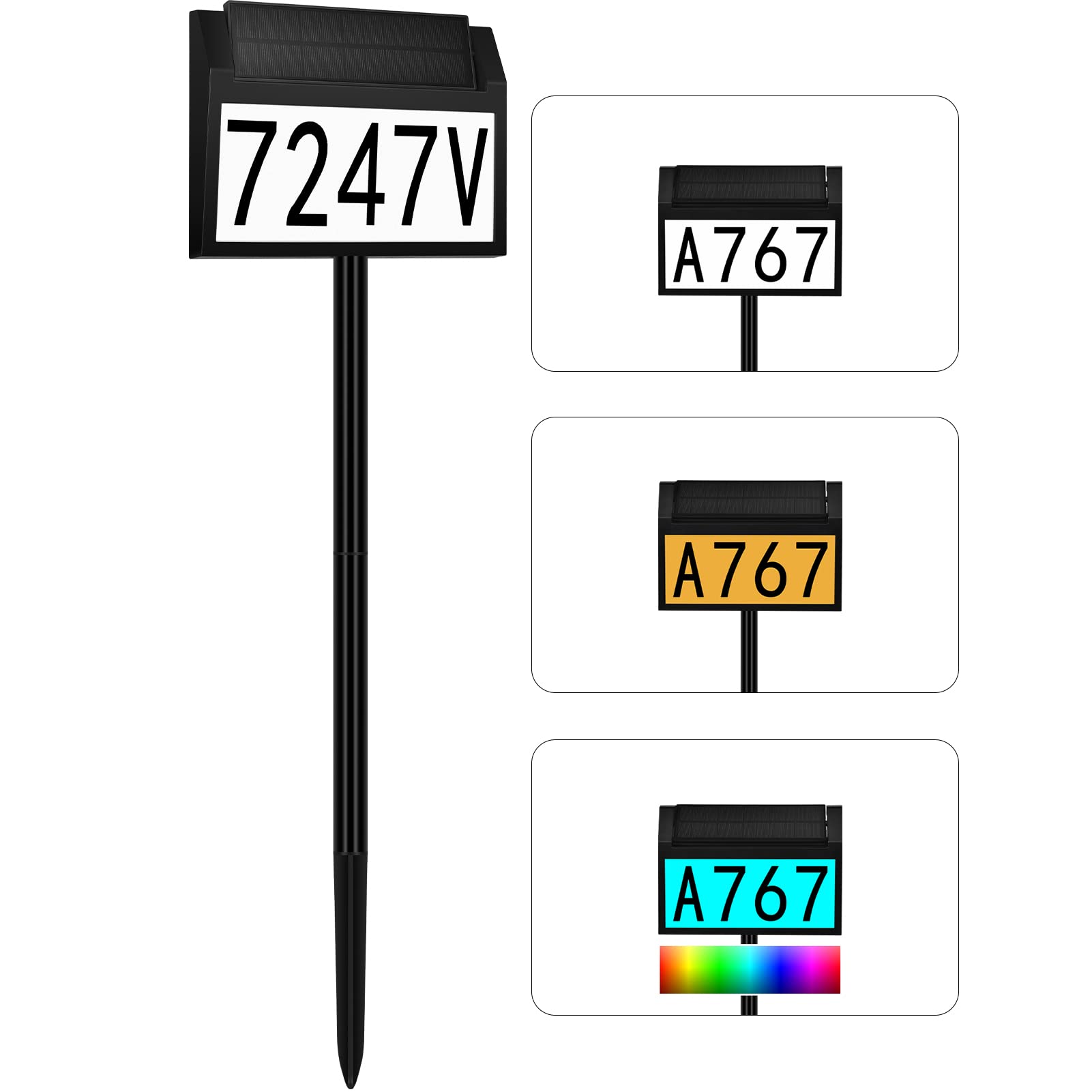 Números de dirección para casas, funciona con energía solar, señal de dirección RGB para exteriores, IP65, impermeable, iluminada, números de casa, placa para patio, entrada de casa, con tres modos de