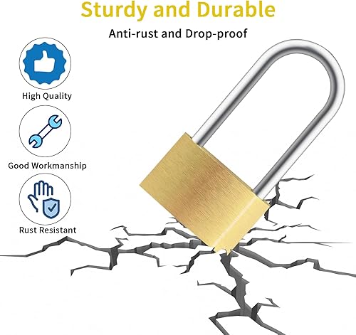 Miniatura 3 de Lockwise Paquete de 2 candados de grillete largo, cerraduras de latón macizo impermeables de 2.9 pulgadas con 3 llaves, candado con llave para