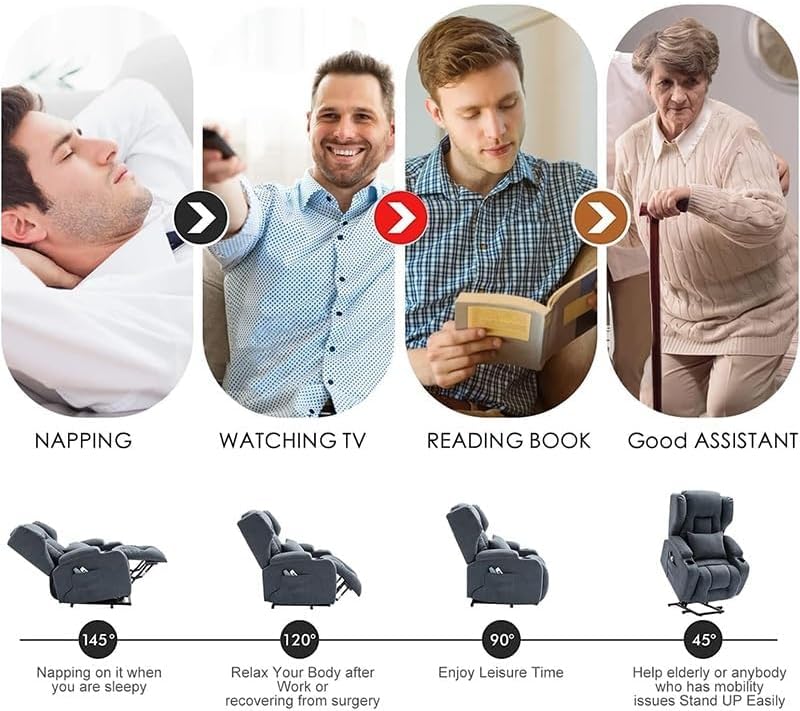 Genuine Leather Oversized Recliner Sofa with Power Lift and Heat Massage, Remote Control, Cup Holders, USB Ports, and Infinite Position for Elderly Living Room Design