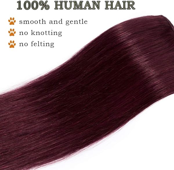 16"(40cm) SEGO Extensiones de Clip de Pelo Natural [#99J Borgoña] Remy Cabello Humano Balayage 8 Piezas 18 Clips Lisas Invisibles Human Hair (65g) - 2