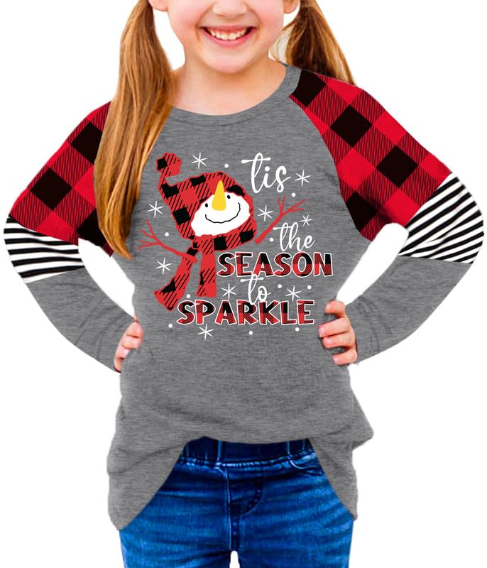 Image of BesserBay Girls Christmas Raglan Shirt Casual Leopard Stripe Patchwork Tunic Top 4-14 Years