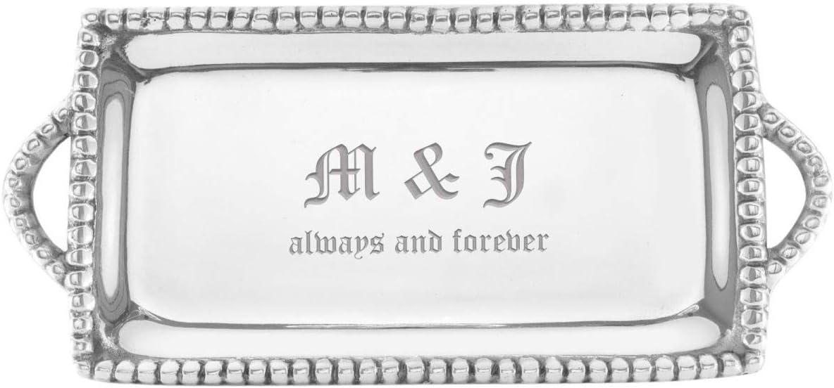 Personalized Pearled Silver Serving Tray by Sofiasfindings - Handcrafted Recycled Aluminum for Whiskey Decanter, Vanity, Appetizers