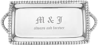 Personalized Pearled Silver Serving Tray by Sofiasfindings - Handcrafted Recycled Aluminum for Whiskey Decanter, Vanity, Appetizers