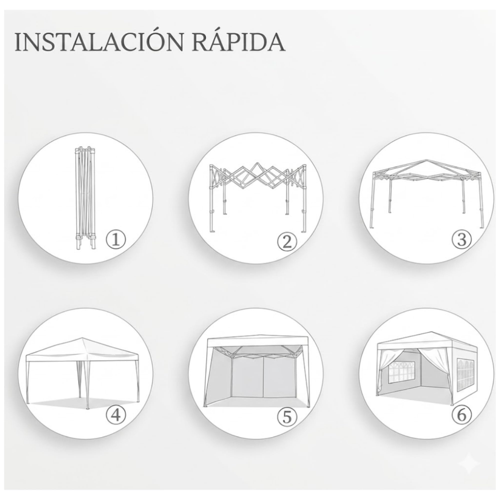 Carpa Plegable 3x3 m Blanca para Bodas y Catering | Cenador Jardín 4 Paredes (Ventanas y Puerta) | Lona Oxford 210D Impermeable UV | Estructura Acero | Incluye Bolsa y Kit Anclaje