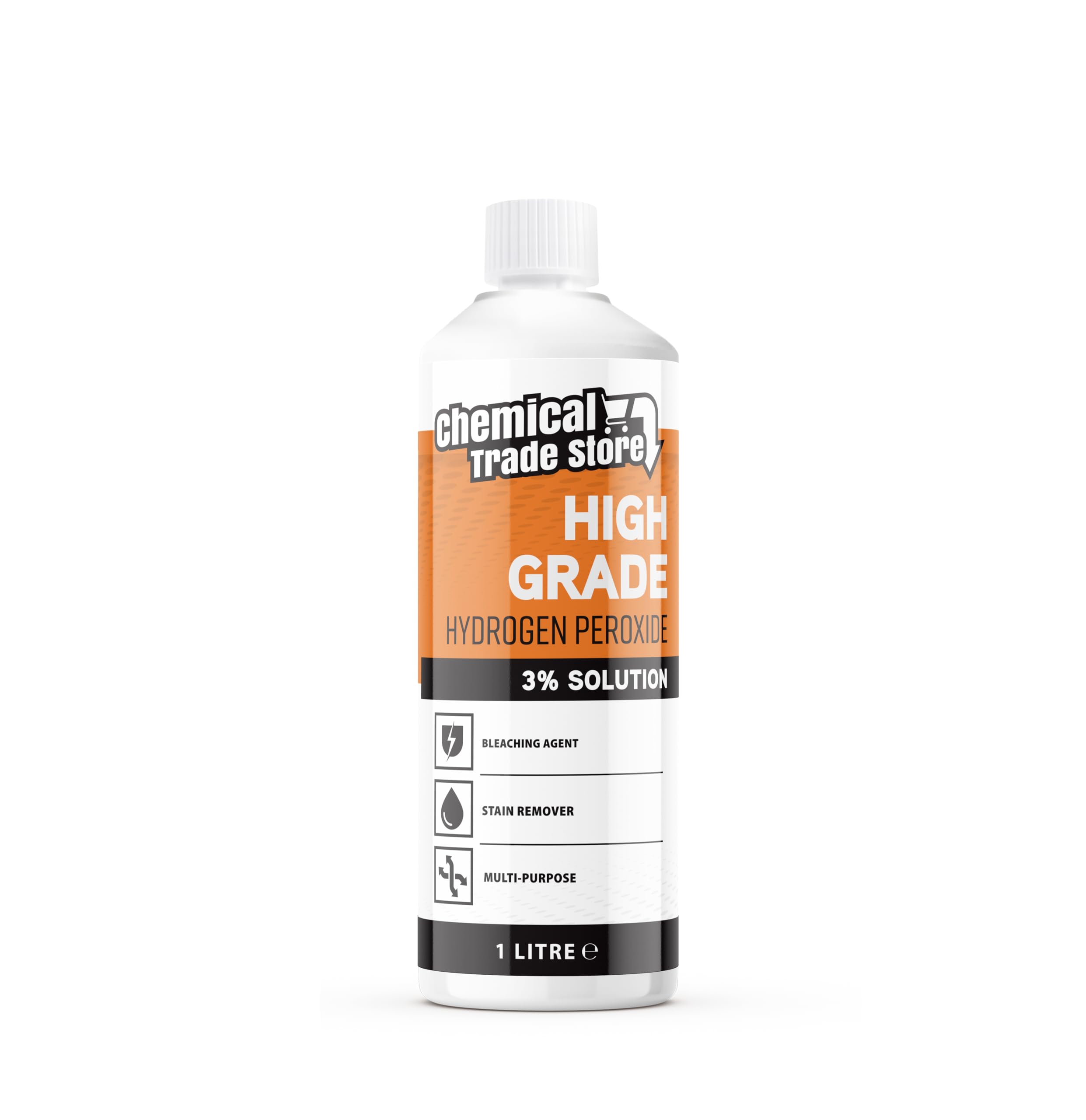 Chemical Trade Store - Hydrogen Peroxide Solution 3% - Multi-Purpose Oxidising Cleaner for Household, Laundry, Upholstery, Stains, Whitening, Kitchen & Bathroom Use - 1L