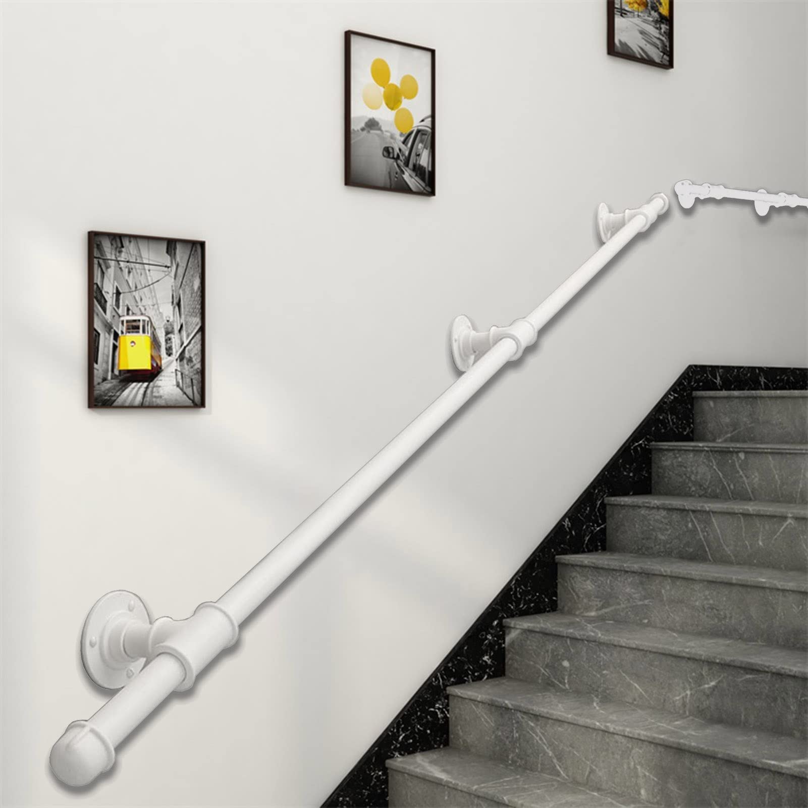 Rampe d'escalier antidérapante en métal avec supports de fixation murale