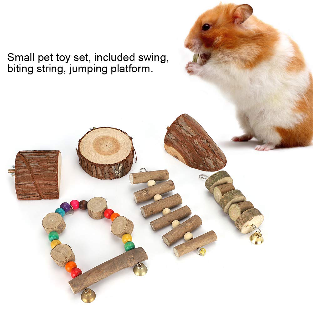 Holzspielzeug-Set für kleine Haustiere, Sicherheitsschaukel, Beißschnur, Sprungplattform, langlebig, umweltfreundlich, Spaß beim Spielen für Hamsterkäfig-Zubehör, Naturholz,