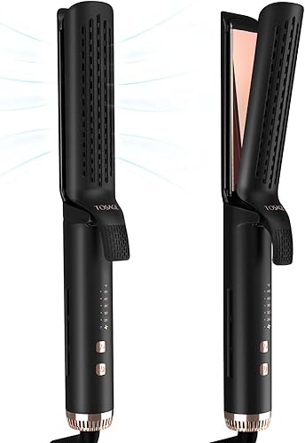 Miniatura 1 de TOSAGE Plancha de vapor para el cabello, alisador profesional de turmalina de cerámica con placas flotantes para peinar el cabello, alisador con