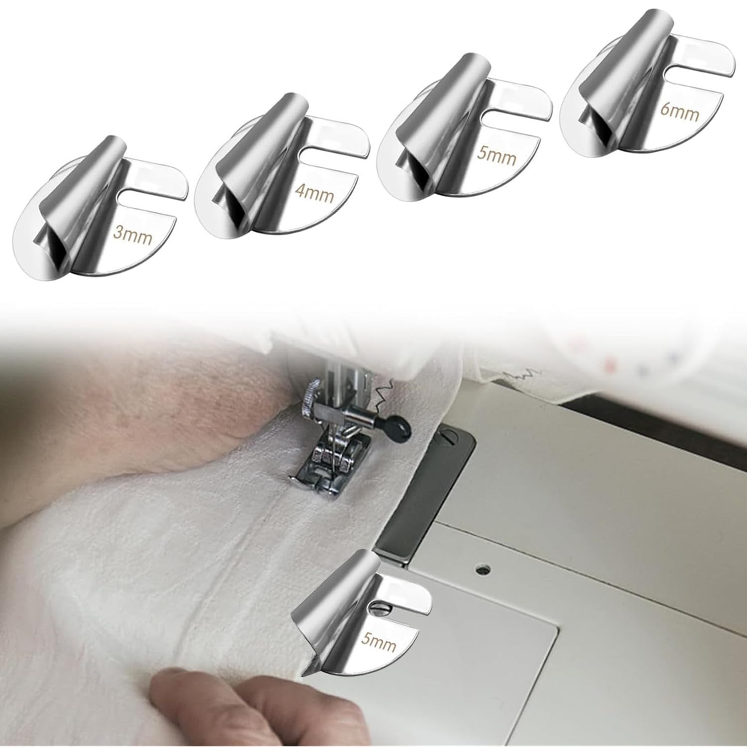 4Pcs Universal Sewing Rolled Hemmer Foot (3/4/5/6MM), Rolled Hem Hammer Foot for Sewing Machine, Rolls Hemming Attachement Rolled Seam Presser Foot, Sewing Accessories & Tools