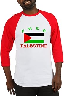 CafePress Free Palestine Baseball Jersey Cotton Baseball Jersey, 3/4 Raglan Sleeve Shirt Red/White