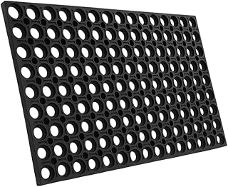 BirnePower Gummimatte 50x100 cm – Ringgummimatte 22mm Stark, Schmutzfangmatte Außen & Innen, Rutschfester Fußabtreter Gummi Schwarz, Lochmatte Witterungsbeständig