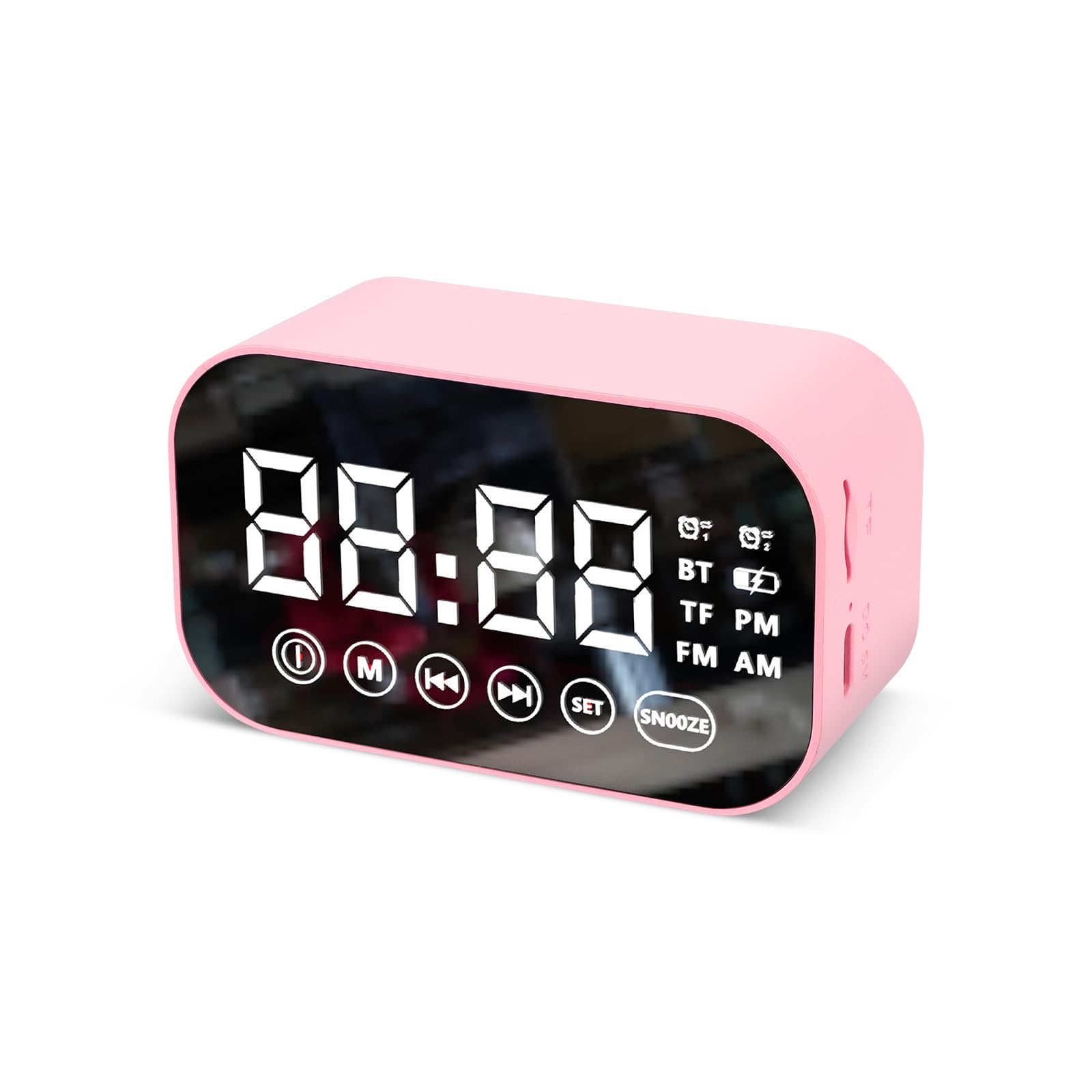 Hittriu Multifunctional Alarm Clock with Bluetooth and TF Card Playback, Hi-Fi Speaker, Large Display, Dual Alarms, FM Radio and Long Battery Life, Alarm Clock Perfect for Bedroom (Pink)