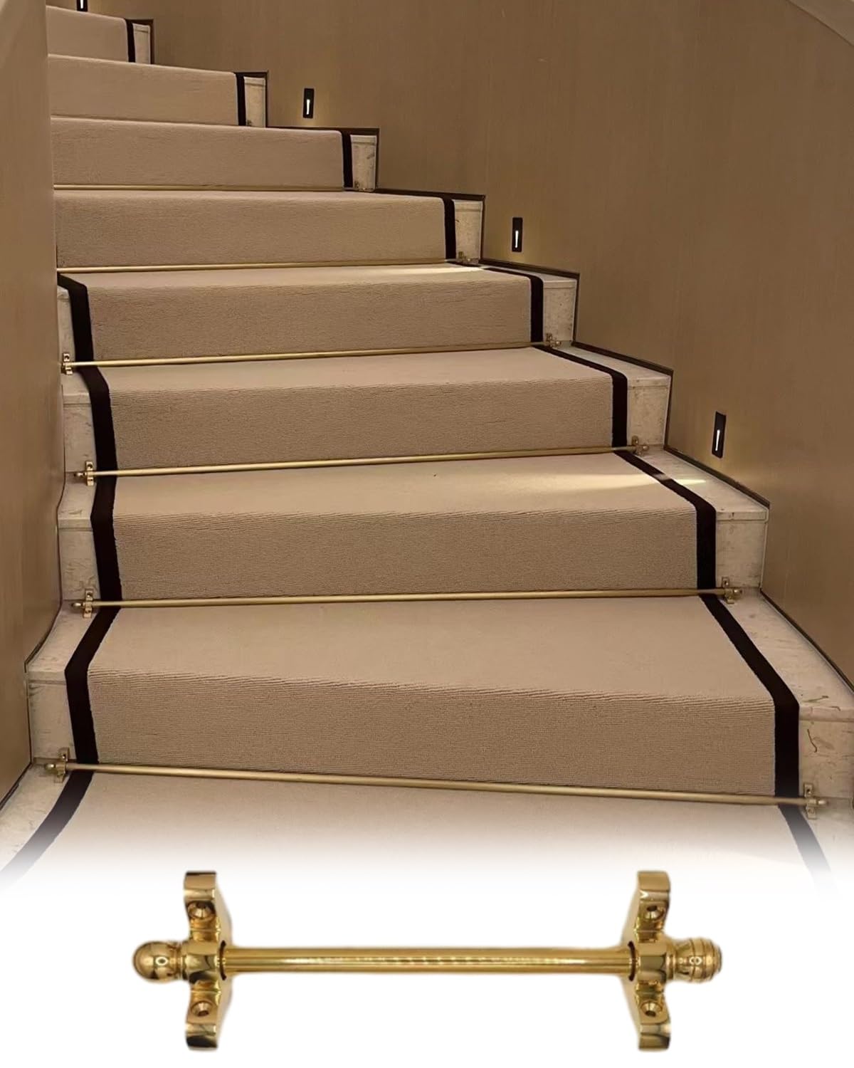 CGCSYZ Stair Rods Bright Brass Stair Rods for Carpet Runners Non-Slip, Adjustable Decorative Staircase Carpet Bar with Spherical Finial, Easy to Install (10pcs 65cm/26in/2.1ft)