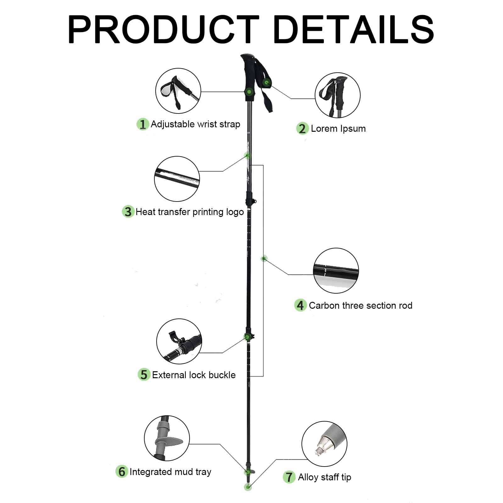 Bastones de Senderismo Ultraligeros de Fibra de Carbono, Bastones Senderismo, Bastón Trekking Aluminio Plegable y Extensible, Bastones Trekking Ajustables para Senderismo(Size:2PC,Color:Off-white)