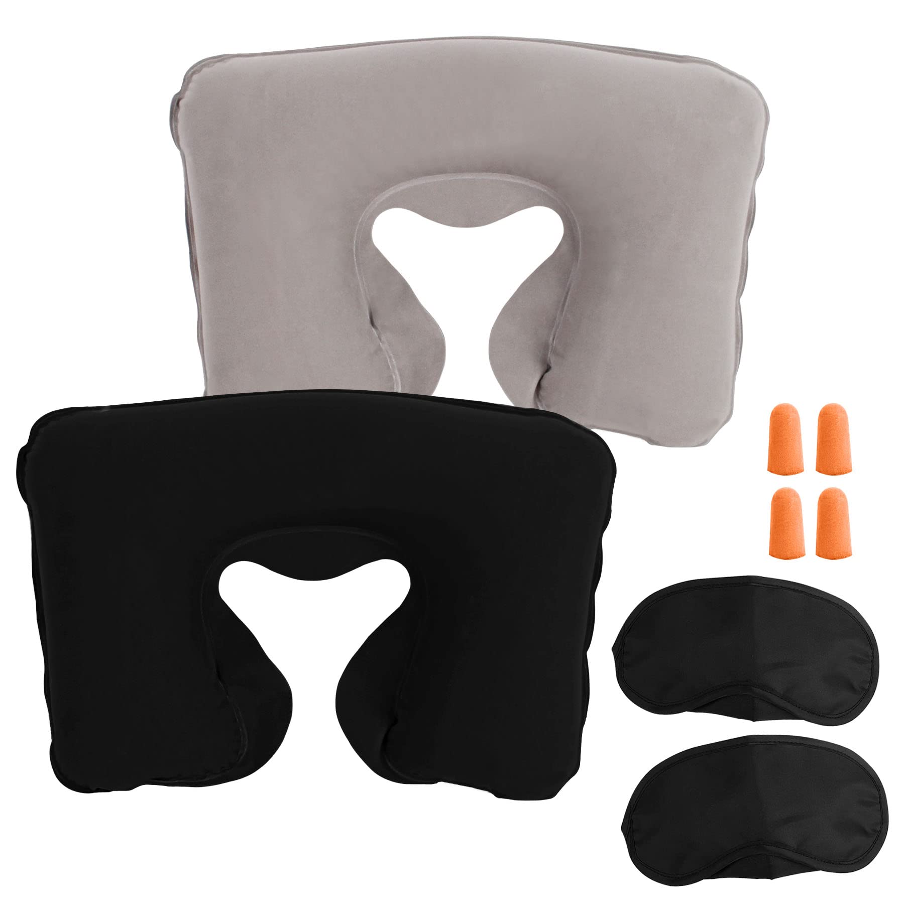 Lillyvale INFLATABLE TRAVEL NECK PILLOW - Soft FLIGHT REST/SUPPORT CUSHION HEAD & NECK (Grey + Black)