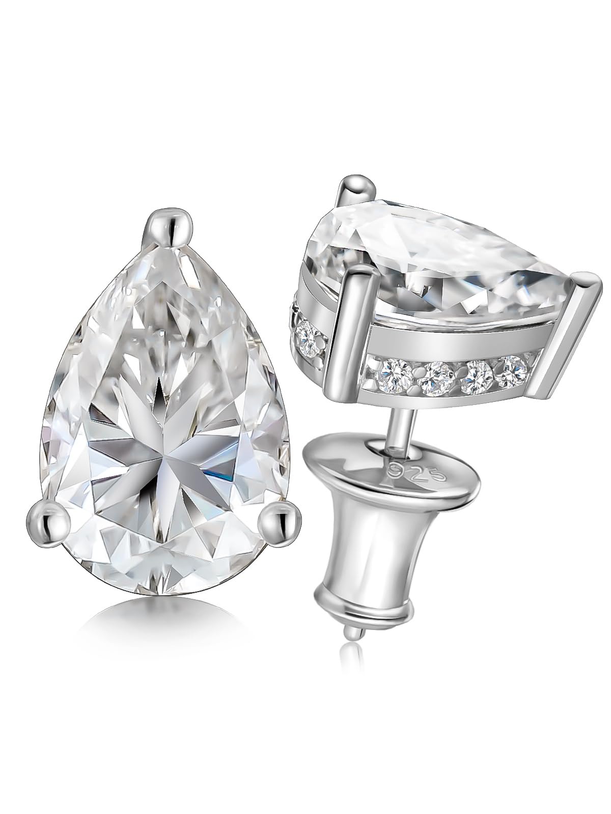 Womens 2-4 Carat Moissanite Stud Earrings D Color VVS1 Clarity Oval Emerald Pear Round Princess Cut Moissanite Earrings